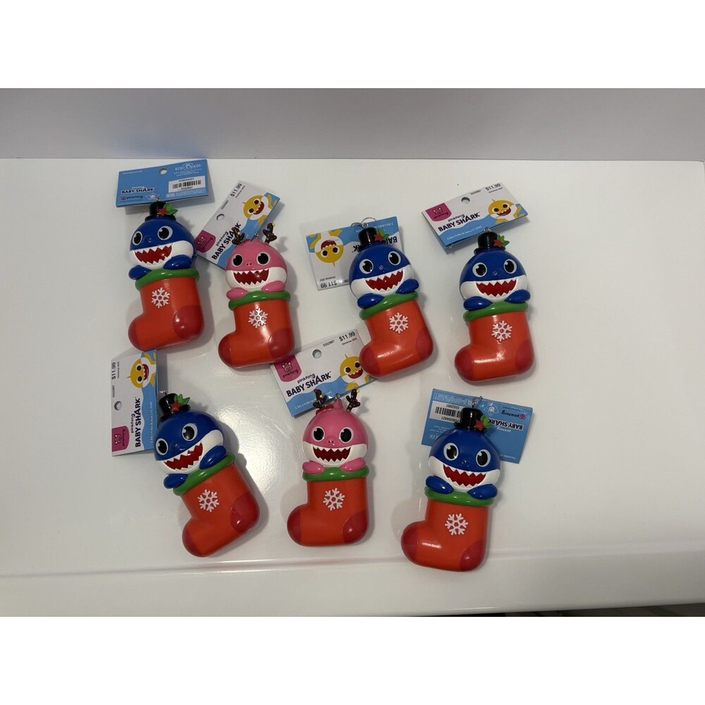 New Baby Shark Christmas Tree Ornaments Daddy Shark & Mommy Shark (Lot Of 6)